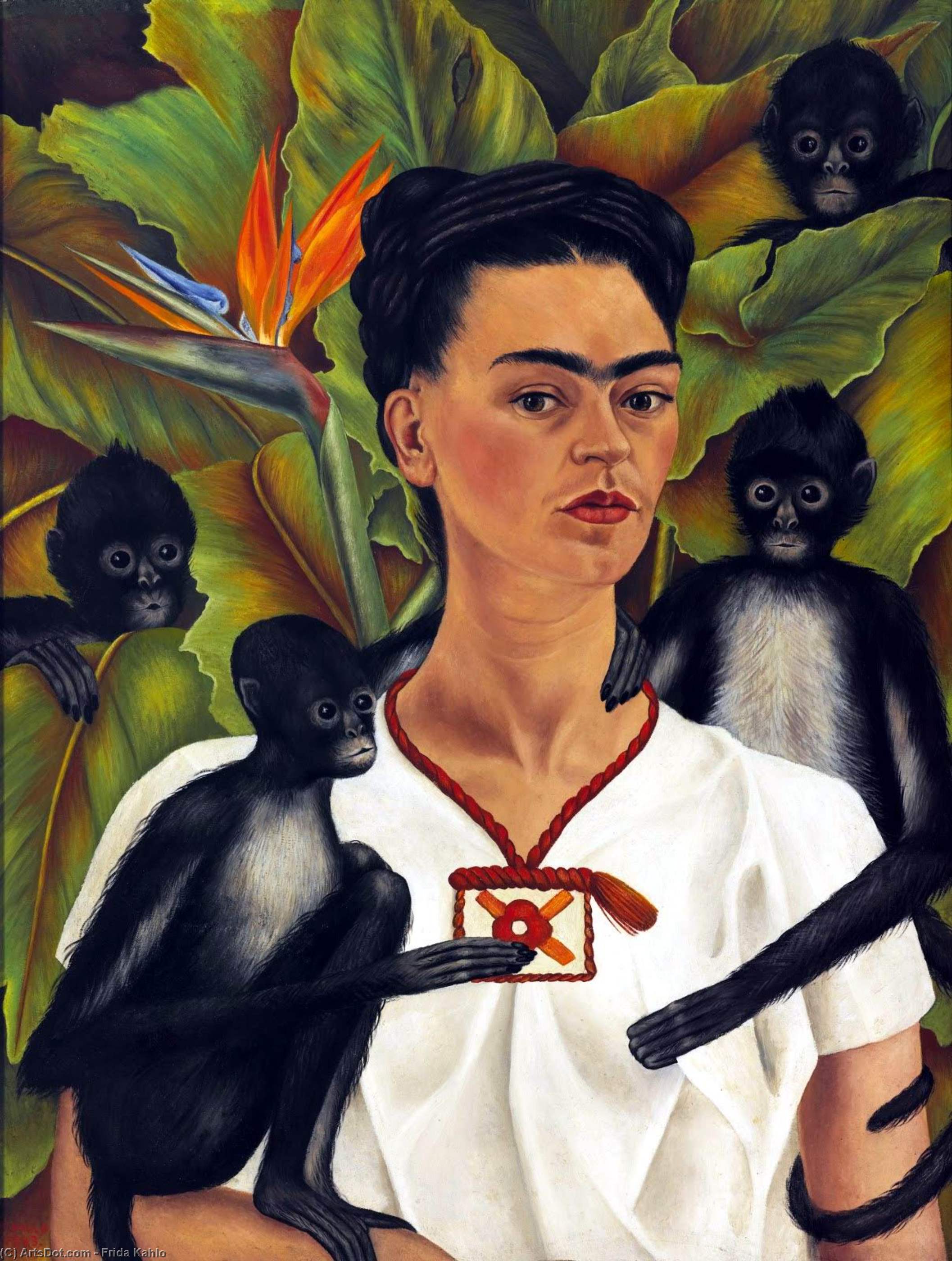 Wikioo.org – La Enciclopedia de las Bellas Artes - Pintura, Obras de arte de Frida Kahlo - Autorretrato estafa monos