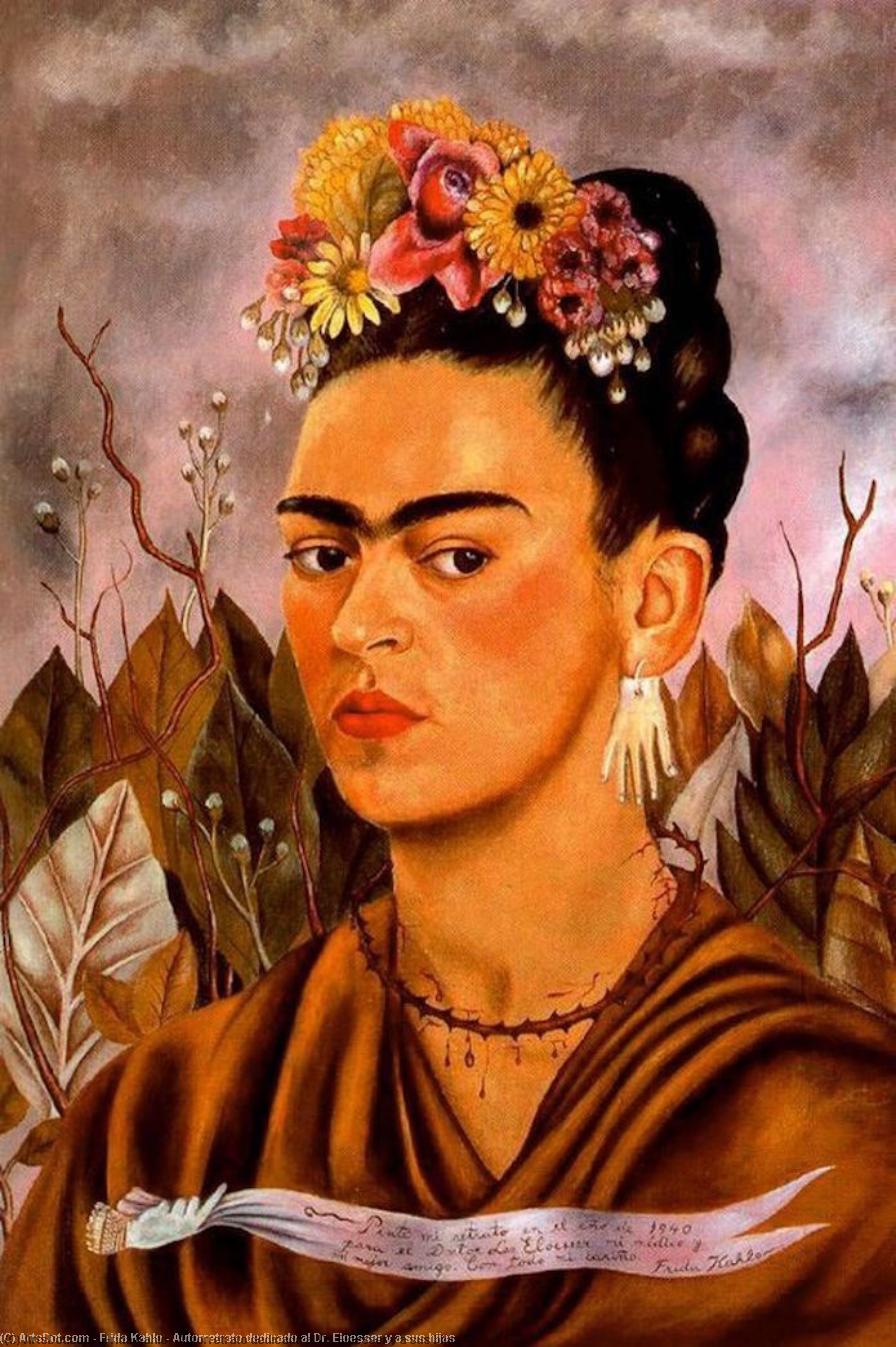 Wikioo.org – La Enciclopedia de las Bellas Artes - Pintura, Obras de arte de Frida Kahlo - Dedicado autorretrato alabama El dr . Eloesser ya sus hijas