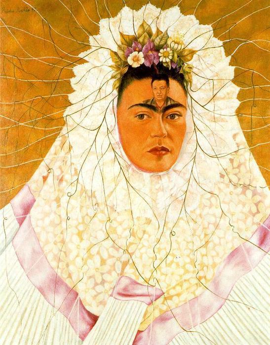 Wikioo.org – La Enciclopedia de las Bellas Artes - Pintura, Obras de arte de Frida Kahlo - Diego en mi pensamiento ( Frida delaware Tehuana )