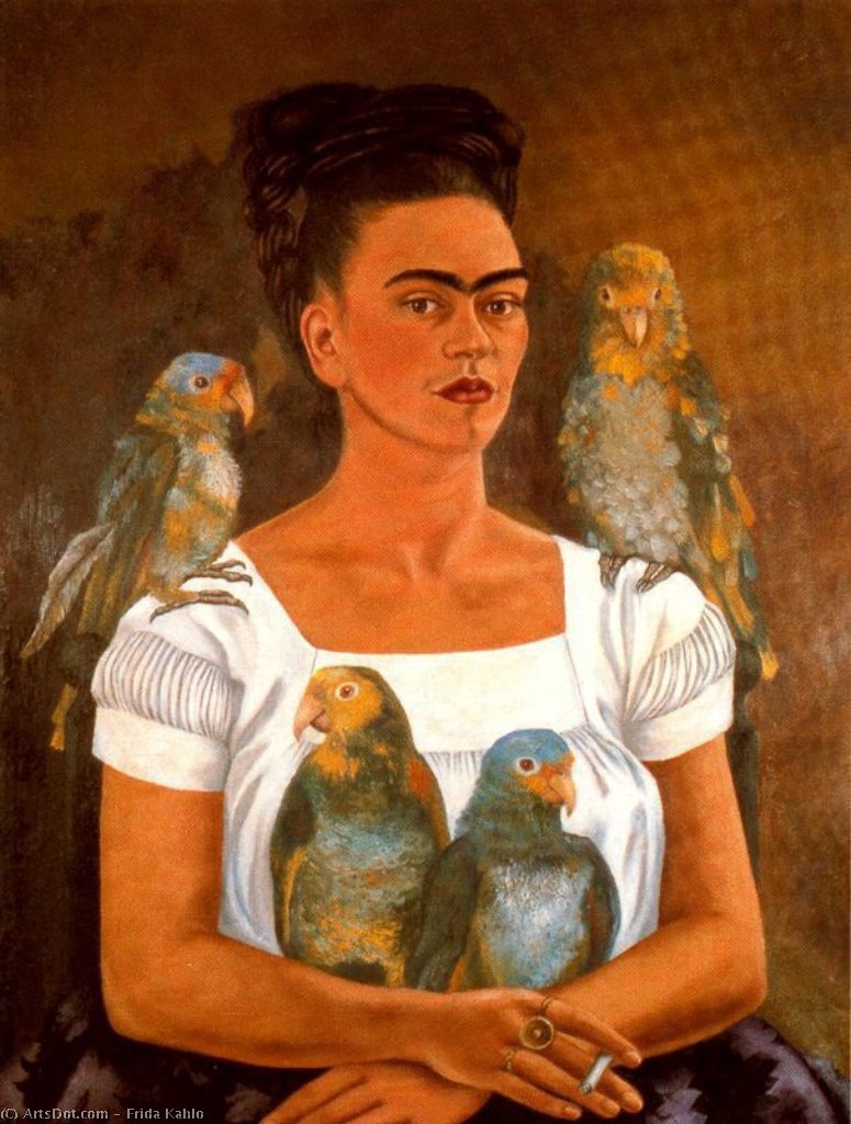 WikiOO.org - Енциклопедия за изящни изкуства - Живопис, Произведения на изкуството Frida Kahlo - Me and my Parrots