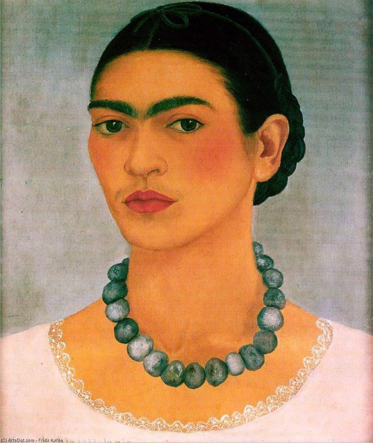 Wikioo.org – La Enciclopedia de las Bellas Artes - Pintura, Obras de arte de Frida Kahlo - retrato con pesado collar