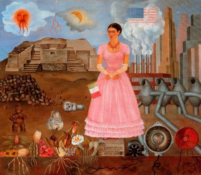 WikiOO.org - Энциклопедия изобразительного искусства - Живопись, Картины  Frida Kahlo - Self-Portrait на Bordeline Между Мексика cajon и чем соединенные штаты
