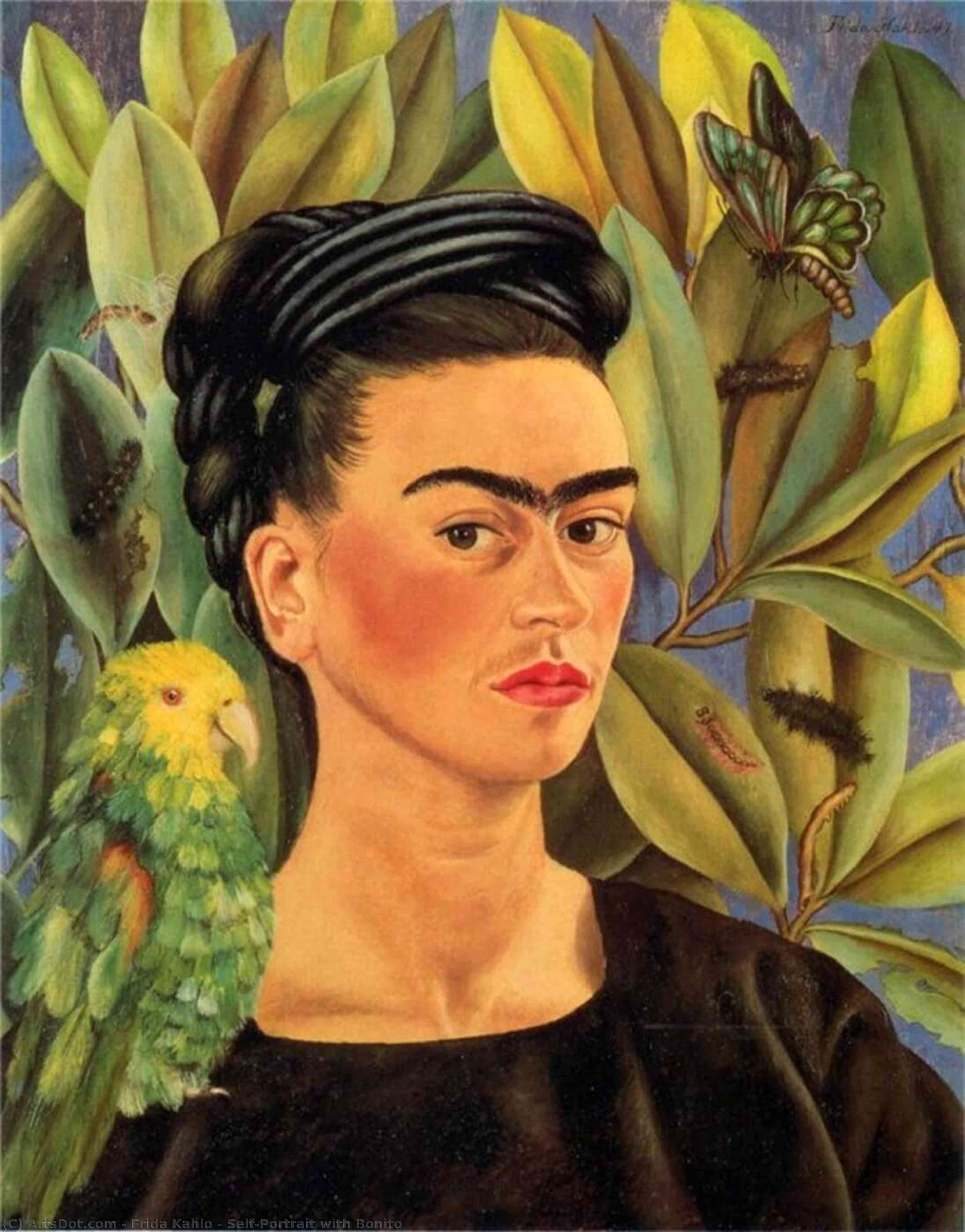 Wikioo.org - The Encyclopedia of Fine Arts - Painting, Artwork by Frida Kahlo - Self-Portrait with Bonito