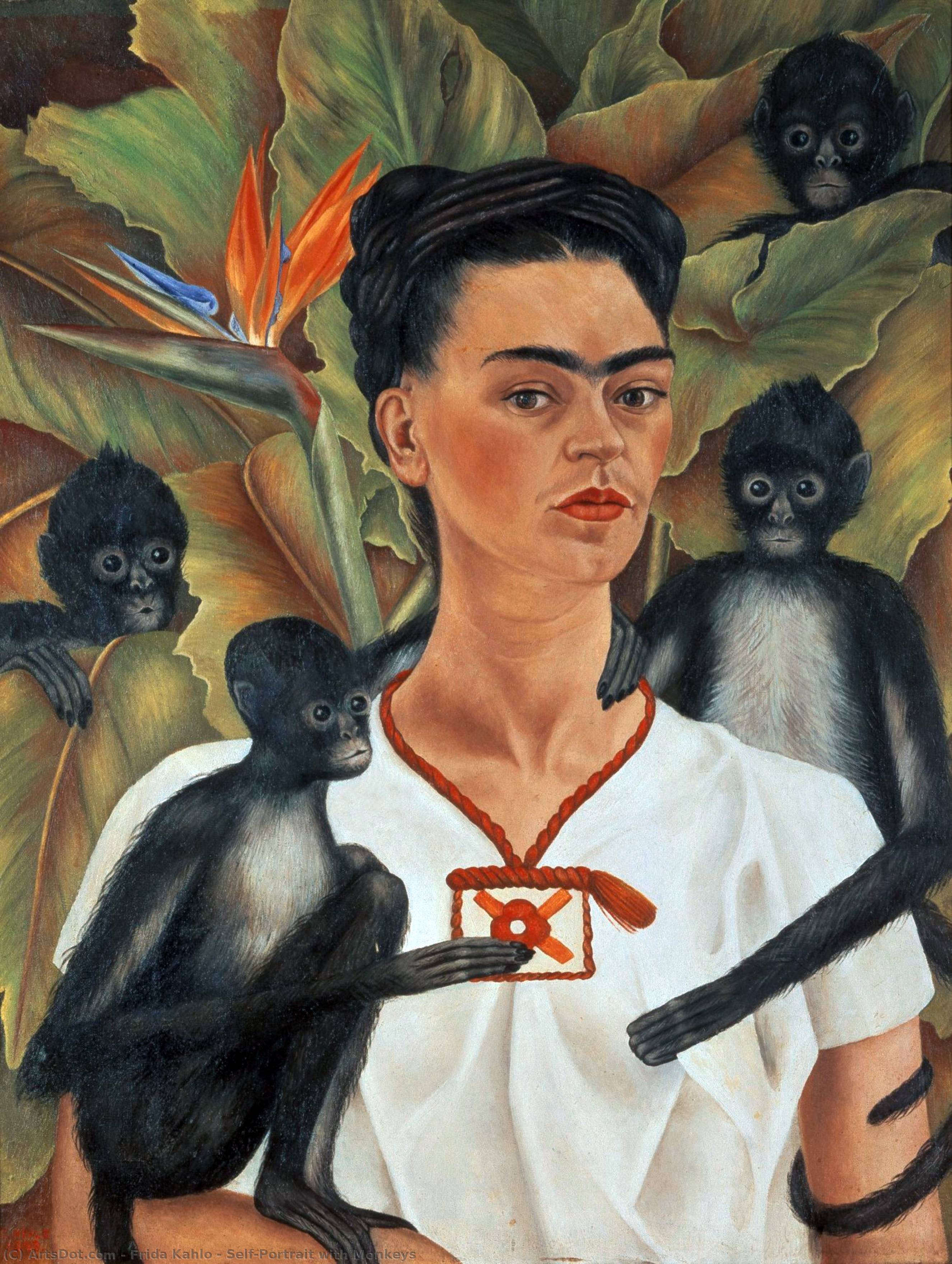 WikiOO.org - Энциклопедия изобразительного искусства - Живопись, Картины  Frida Kahlo - Self-Portrait с обезьянами
