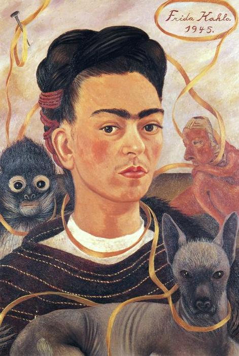 Wikioo.org – La Enciclopedia de las Bellas Artes - Pintura, Obras de arte de Frida Kahlo - autorretrato con pequeño `monkey`