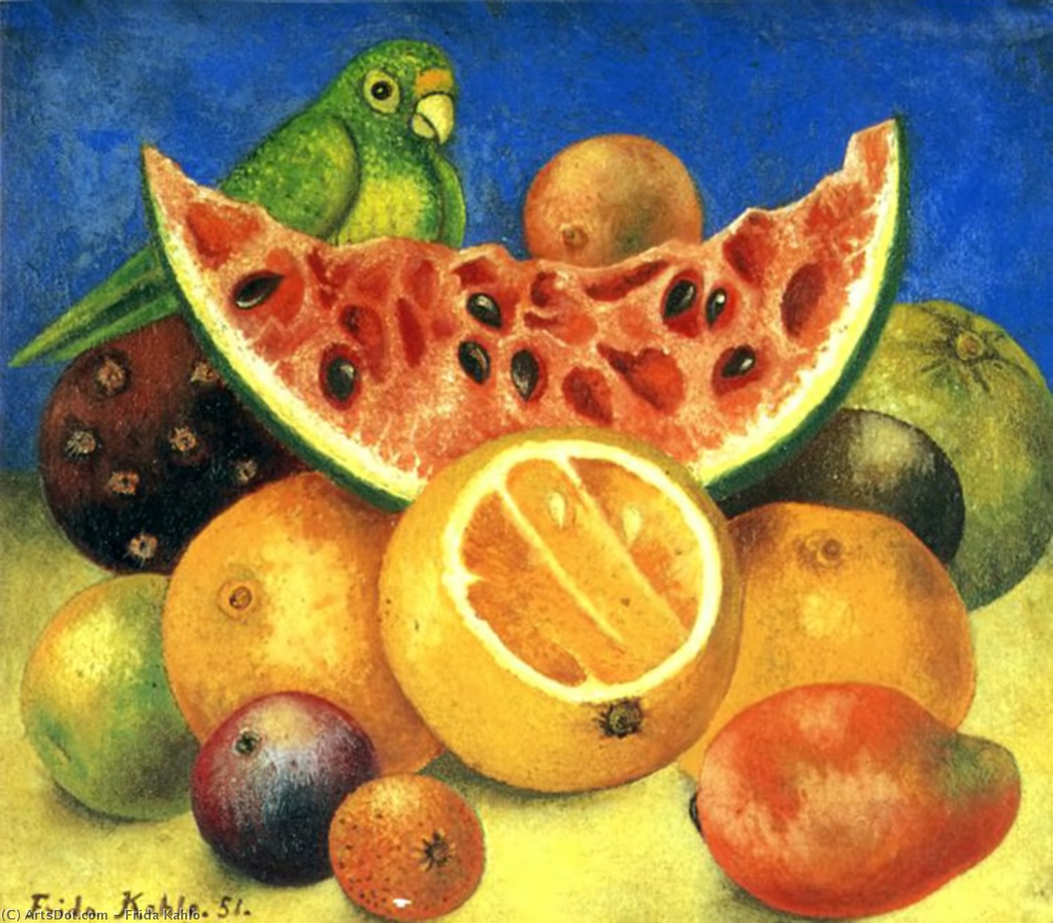 WikiOO.org - 百科事典 - 絵画、アートワーク Frida Kahlo - 静物画 と一緒に  オウム