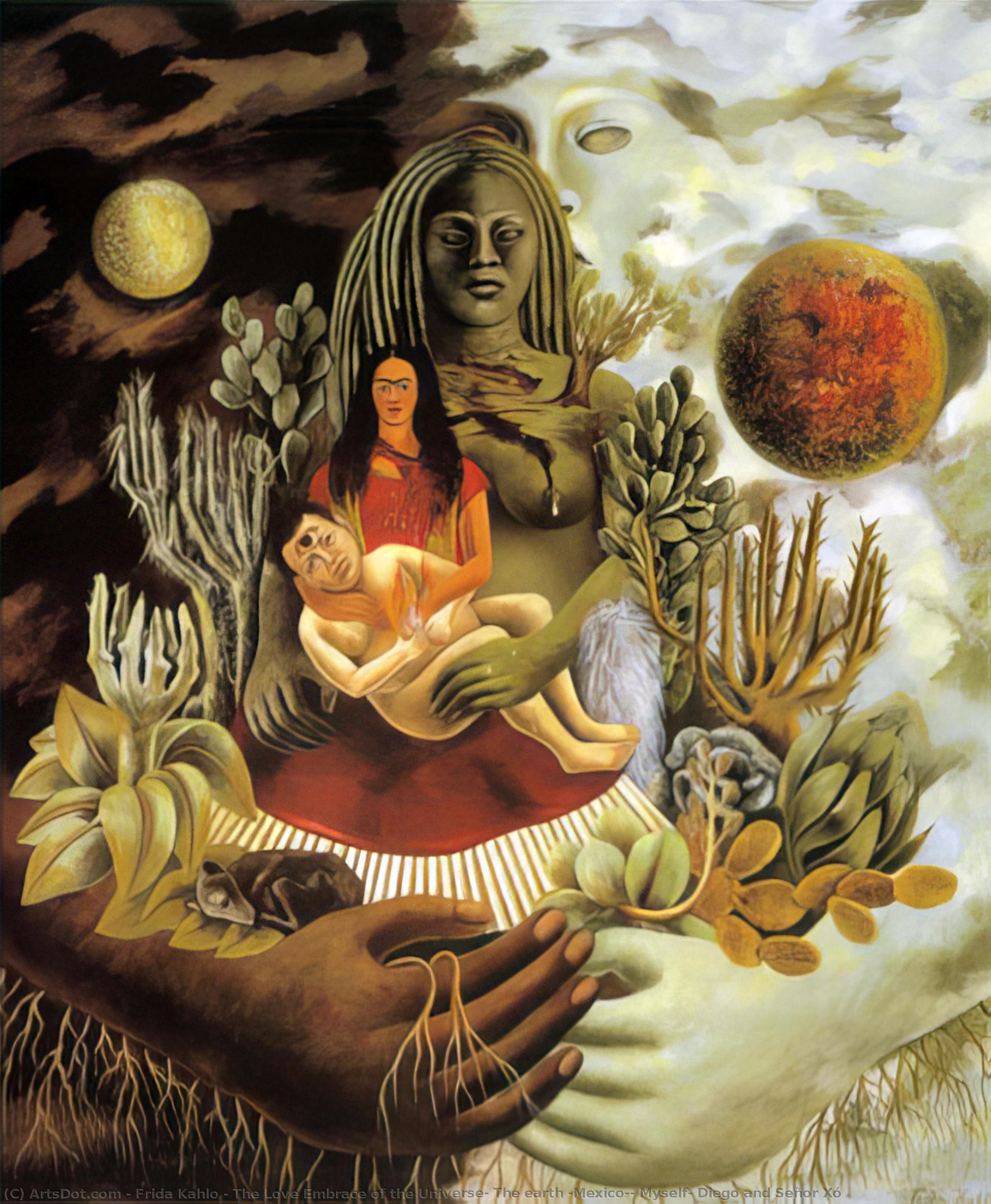 Wikioo.org - The Encyclopedia of Fine Arts - Painting, Artwork by Frida Kahlo - The Love Embrace of the Universe, The earth (Mexico), Myself, Diego and Señor Xó