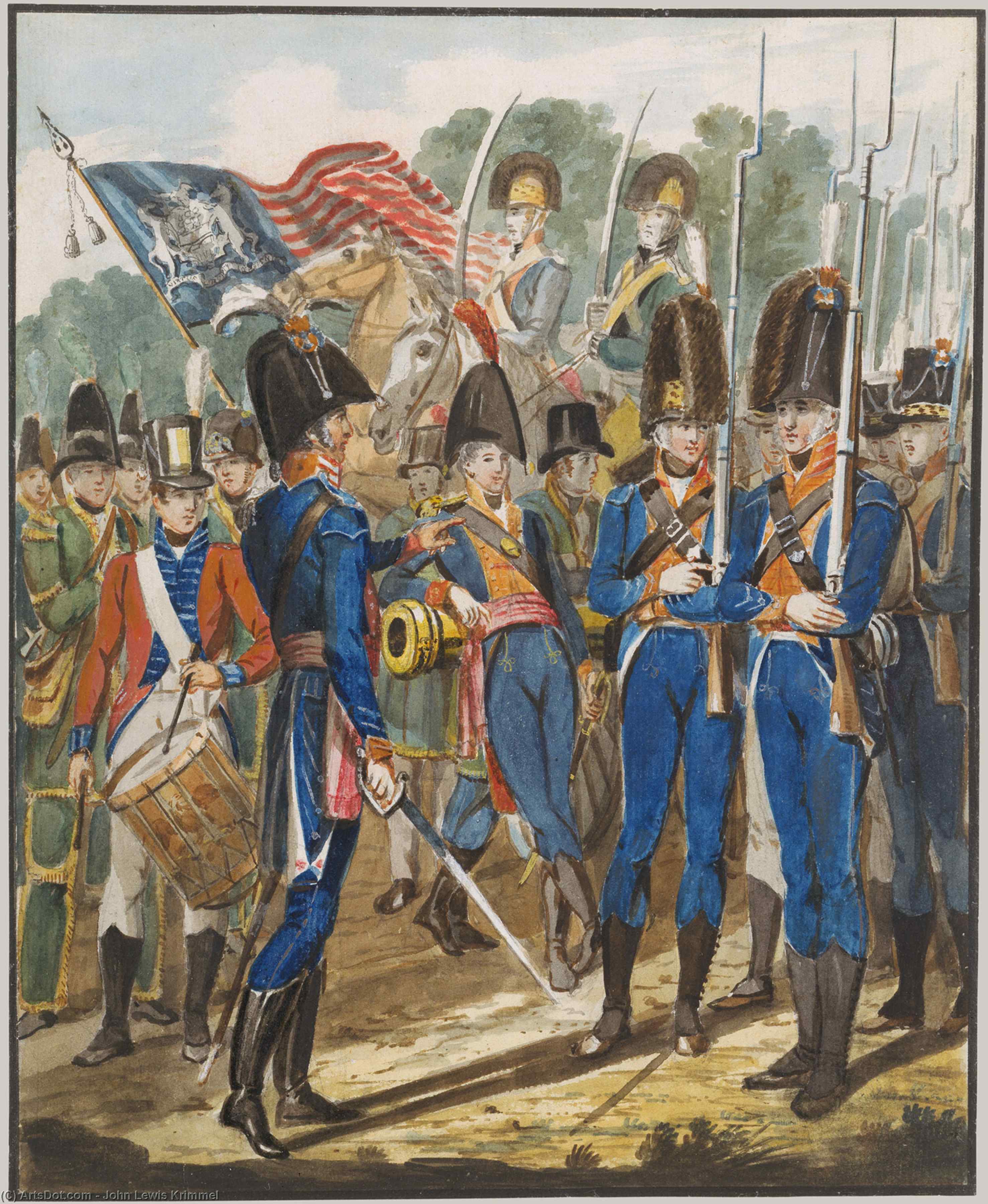 Wikioo.org - The Encyclopedia of Fine Arts - Painting, Artwork by John Lewis Krimmel - Members of the City Troop and Other Philadelphia Soldiery