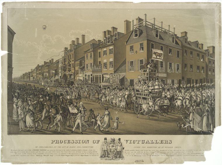Wikioo.org - The Encyclopedia of Fine Arts - Painting, Artwork by John Lewis Krimmel - Procession of victuallers of Philadelphia, on the 15th, of March 1821
