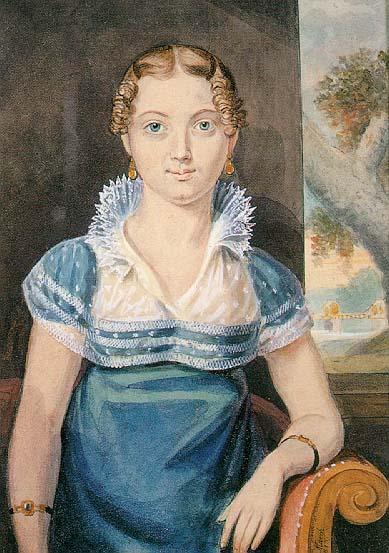 WikiOO.org - Enciclopédia das Belas Artes - Pintura, Arte por John Lewis Krimmel - Young Girl with a Blue Dress