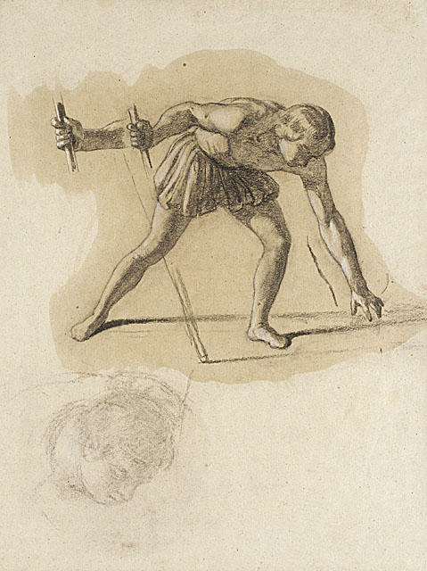 WikiOO.org - Encyclopedia of Fine Arts - Maľba, Artwork John Vanderlyn - Crouching Male Figure Holding Staff