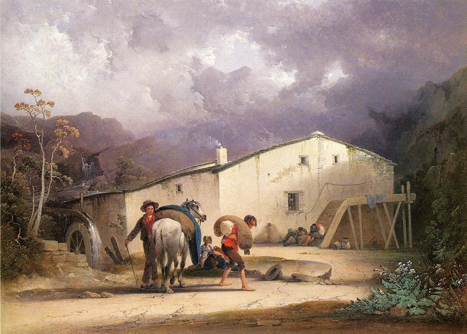 Wikioo.org – La Enciclopedia de las Bellas Artes - Pintura, Obras de arte de Joshua Shaw - antiguo molino , Miller y el caballo