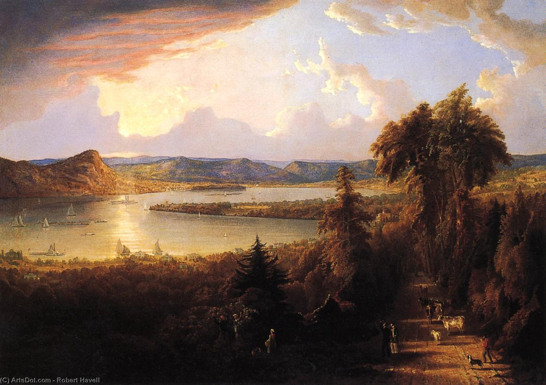 Wikioo.org - The Encyclopedia of Fine Arts - Painting, Artwork by Robert Havell - Sunset near Sing-Sing, New York
