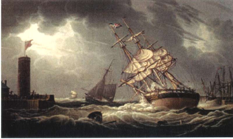 Wikioo.org - The Encyclopedia of Fine Arts - Painting, Artwork by Robert Salmon - A Ship Run Aground in Whitehaven Harbor
