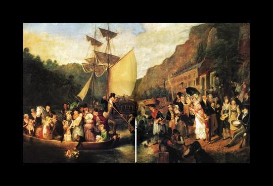 WikiOO.org - אנציקלופדיה לאמנויות יפות - ציור, יצירות אמנות Rolinda Sharples - Embarkation of the Ferry Boat