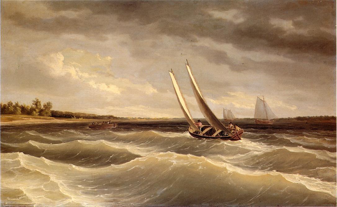 Wikioo.org - สารานุกรมวิจิตรศิลป์ - จิตรกรรม Thomas Birch - Boats Navigating the Waves