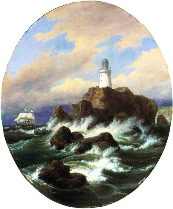 WikiOO.org - Encyclopedia of Fine Arts - Maalaus, taideteos Thomas Birch - Longships Lighthouse, Land's End
