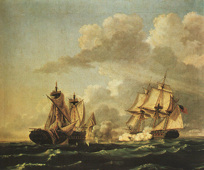 Wikioo.org - The Encyclopedia of Fine Arts - Painting, Artwork by Thomas Birch - Naval Battle Between the United States and the Macedonian on Oct. 30, 1812
