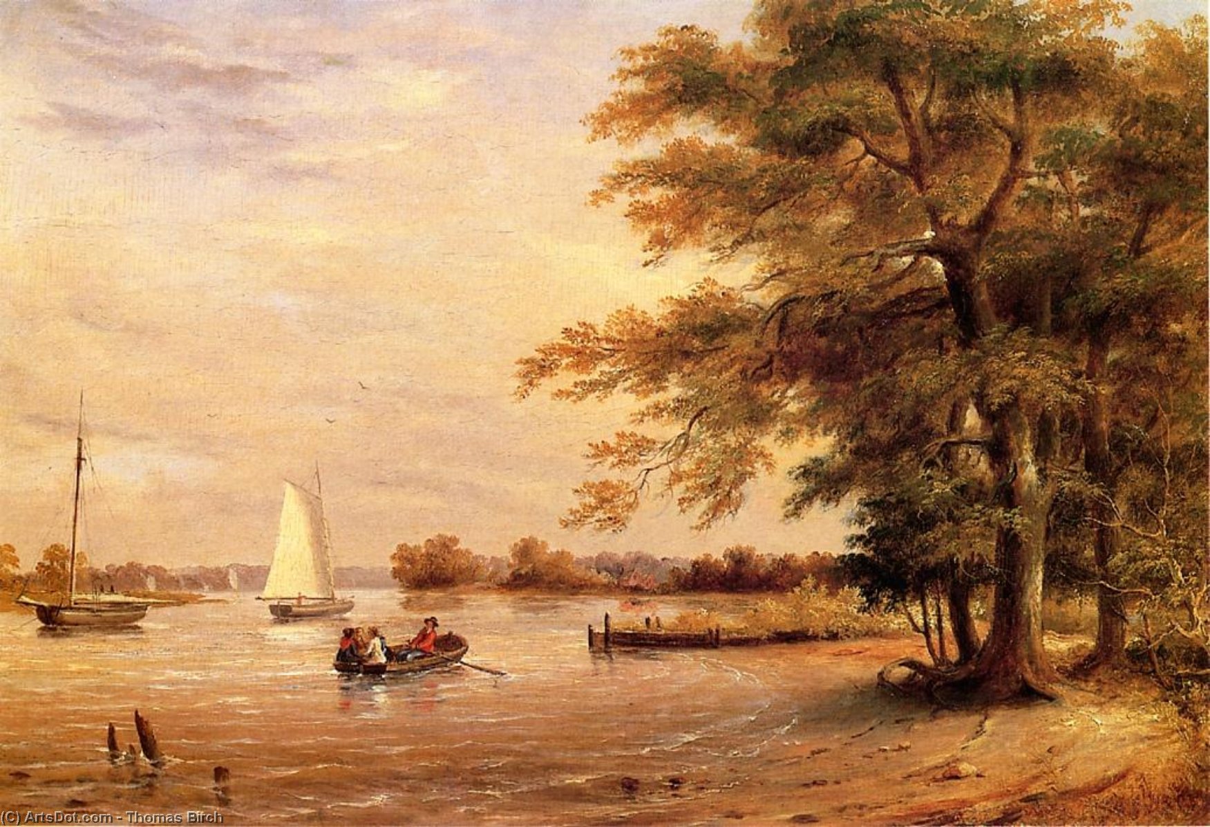 Wikioo.org - The Encyclopedia of Fine Arts - Painting, Artwork by Thomas Birch - On the Shrewsbury River, Redbank, New Jersey
