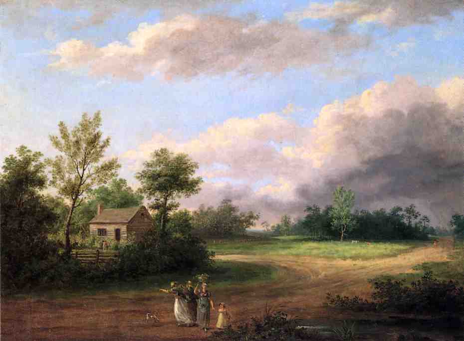 Wikioo.org - The Encyclopedia of Fine Arts - Painting, Artwork by Thomas Birch - Strolling along a Country Roas