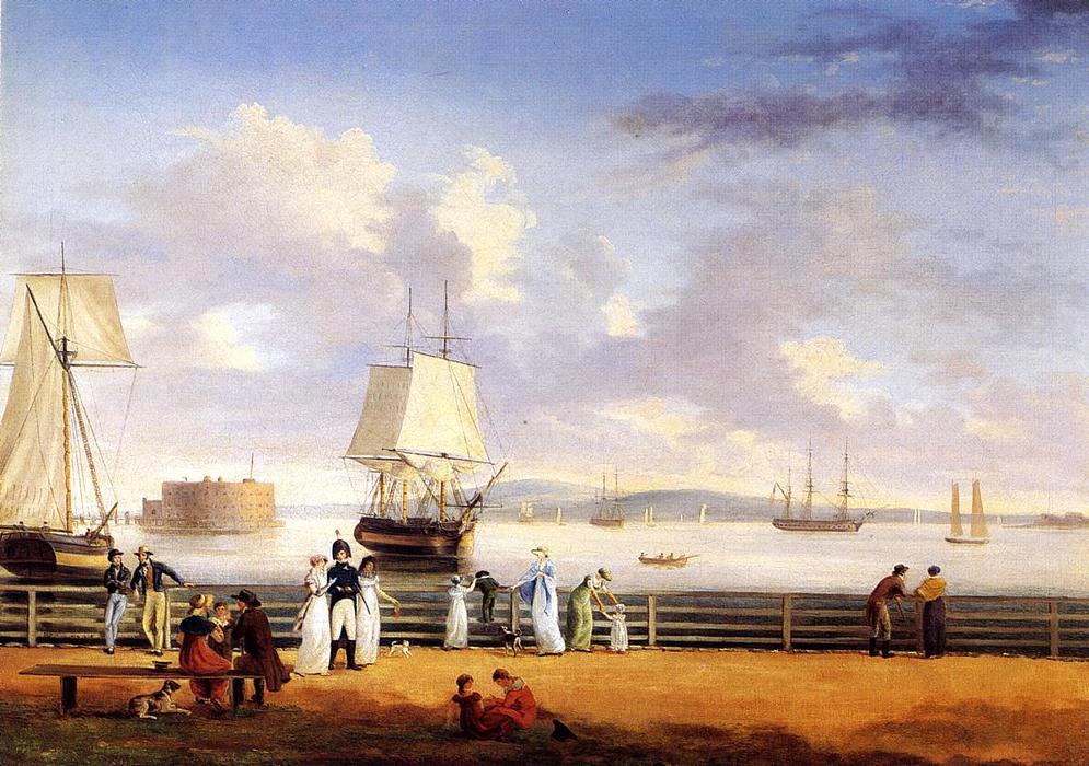 Wikioo.org - The Encyclopedia of Fine Arts - Painting, Artwork by Thomas Birch - The Battery and Harbor, New York