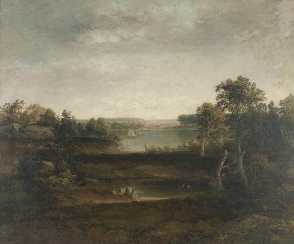 WikiOO.org - Encyclopedia of Fine Arts - Målning, konstverk Thomas Doughty - Landscape with Three Lakes and a Sailboat