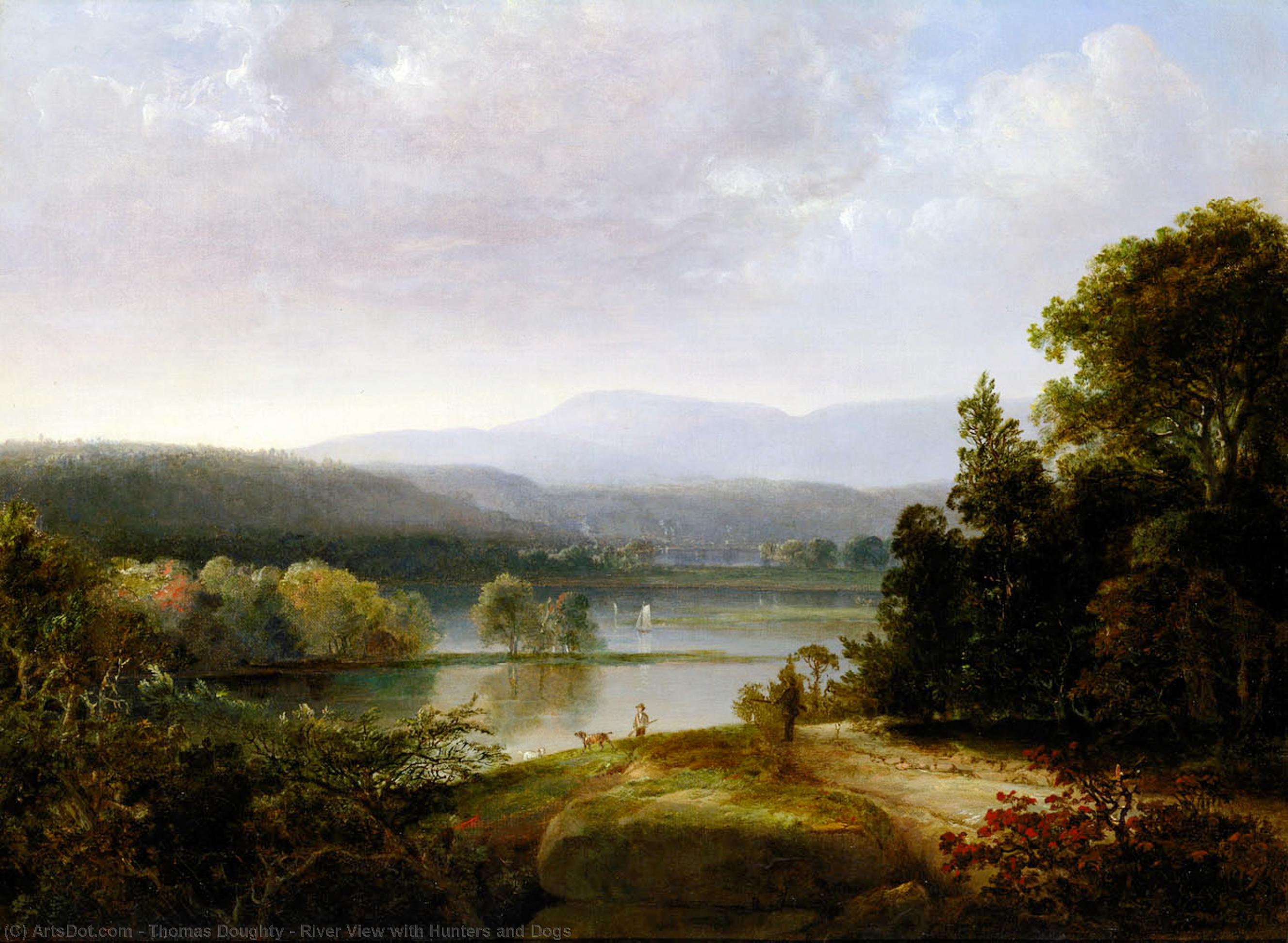 Wikioo.org - The Encyclopedia of Fine Arts - Painting, Artwork by Thomas Doughty - River View with Hunters and Dogs
