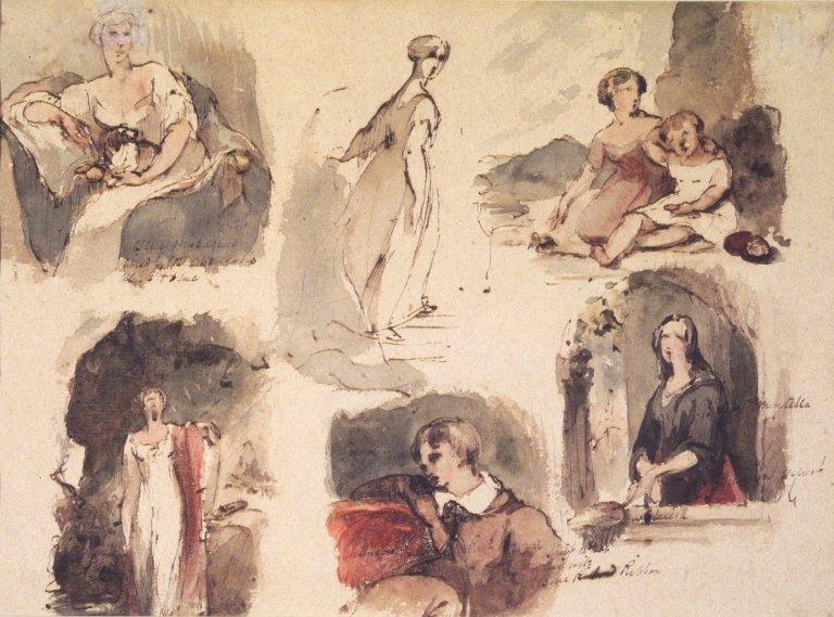 Wikioo.org - The Encyclopedia of Fine Arts - Painting, Artwork by Thomas Sully - (Six Figure Studies) (recto) and [Untitled] (Seven Figure Studies) (verso)
