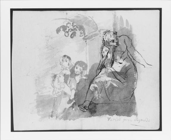 Wikioo.org - The Encyclopedia of Fine Arts - Painting, Artwork by Thomas Sully - After Reynolds; Mother and Three Children; Draped Figure Studies