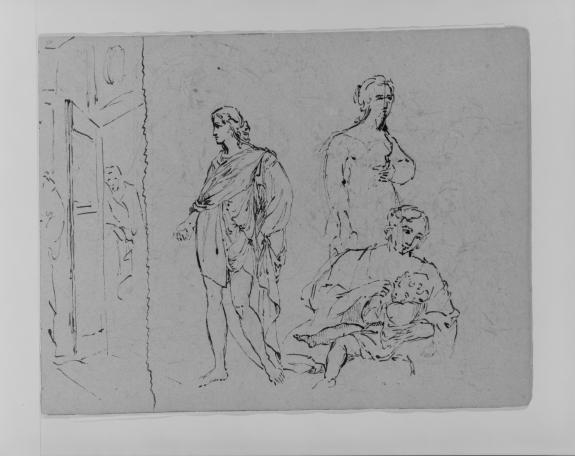 Wikioo.org - Bách khoa toàn thư về mỹ thuật - Vẽ tranh, Tác phẩm nghệ thuật Thomas Sully - Compositional Study. Standing Draped Man, Female Figure