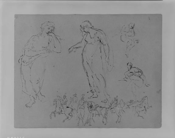 WikiOO.org - Encyclopedia of Fine Arts - Maľba, Artwork Thomas Sully - Four Draped Figures; Six Equestrian Figures