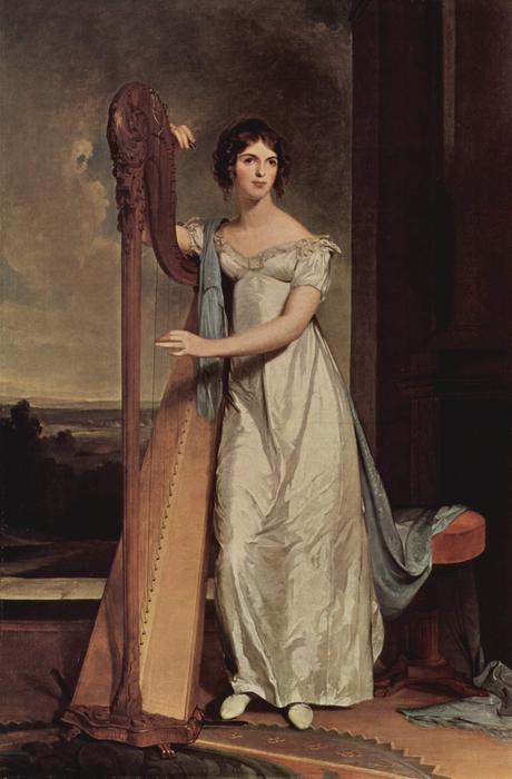 WikiOO.org - Encyclopedia of Fine Arts - Målning, konstverk Thomas Sully - Lady with a Harp. Eliza Ridgely