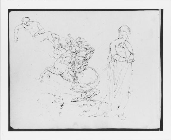 Wikioo.org - The Encyclopedia of Fine Arts - Painting, Artwork by Thomas Sully - Sketch after David's Napoleon Crossing the Alps; a Recumbent Nude Male; a Standing Female
