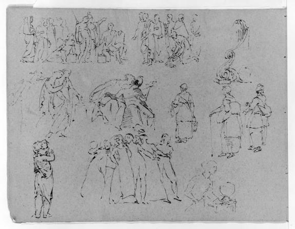 Wikioo.org - The Encyclopedia of Fine Arts - Painting, Artwork by Thomas Sully - Sketches of Friezes and Groups of Figures in Three Tiers, Some Antique, Some 16th and 17th Century Genre