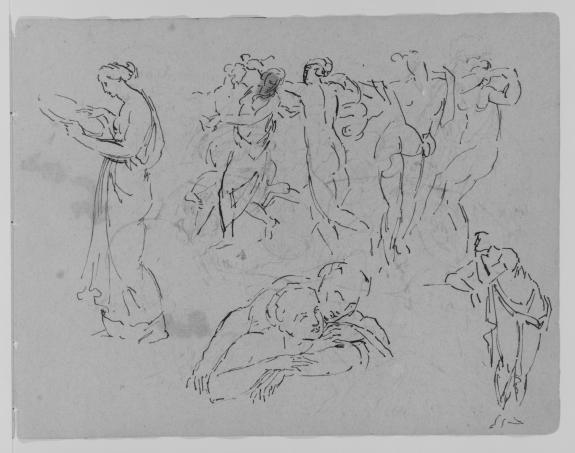 Wikioo.org - The Encyclopedia of Fine Arts - Painting, Artwork by Thomas Sully - Sketches of Two Women, a Man Fighting a Beast, Two Furniture Fragments