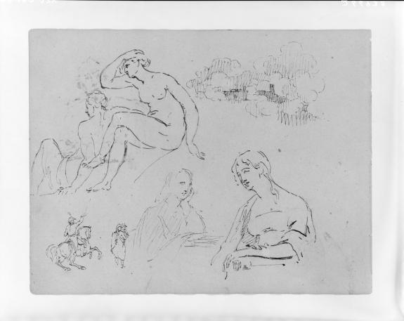 Wikioo.org - Bách khoa toàn thư về mỹ thuật - Vẽ tranh, Tác phẩm nghệ thuật Thomas Sully - Study of Clouds; Two Female Nudes (after Michelangelo; Two Half-length Female Portraits; Equestrian Figure with Two Men
