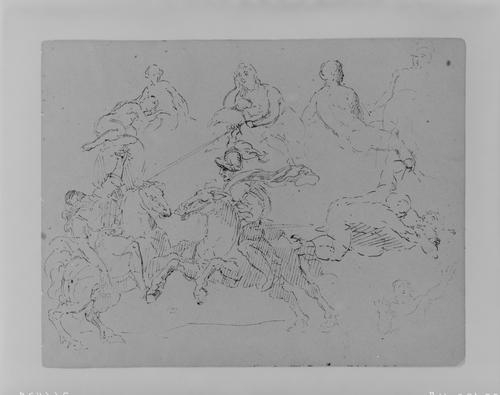 Wikioo.org – L'Enciclopedia delle Belle Arti - Pittura, Opere di Thomas Sully - Schizzi vari figura, tra cui due Combattere Equestrains, due lottatori
