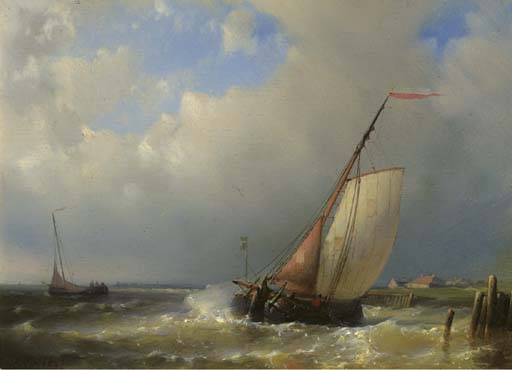Wikioo.org - สารานุกรมวิจิตรศิลป์ - จิตรกรรม Abraham Hulk Senior - A Barge In A Stiff Breeze