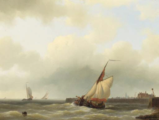 Wikioo.org - The Encyclopedia of Fine Arts - Painting, Artwork by Abraham Hulk Senior - A Zwartewaalse Gaffelaar Leaving Port