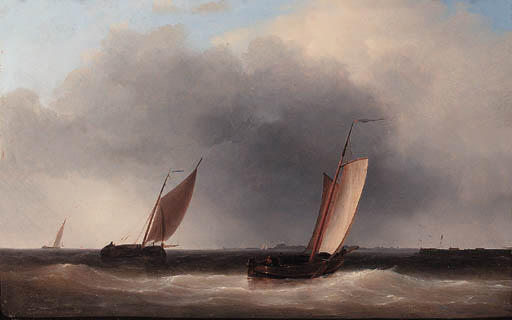 WikiOO.org - Güzel Sanatlar Ansiklopedisi - Resim, Resimler Abraham Hulk Senior - Dutch Botters In An Estuary, A Storm Approaching