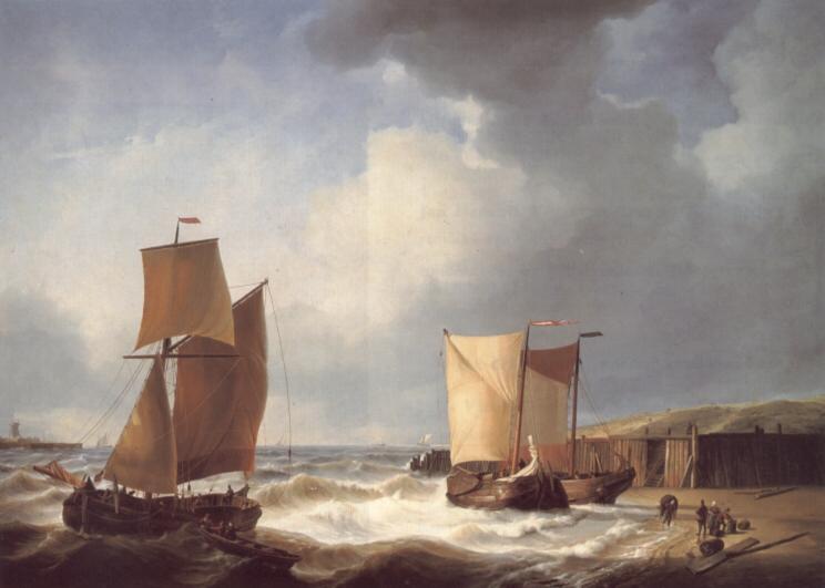 WikiOO.org - Encyclopedia of Fine Arts - Malba, Artwork Abraham Hulk Senior - Fisherfolk And Ships By The Coast