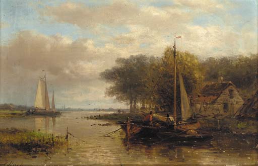 Wikioo.org - The Encyclopedia of Fine Arts - Painting, Artwork by Abraham Hulk Senior - Fishermen Conversing Upstream