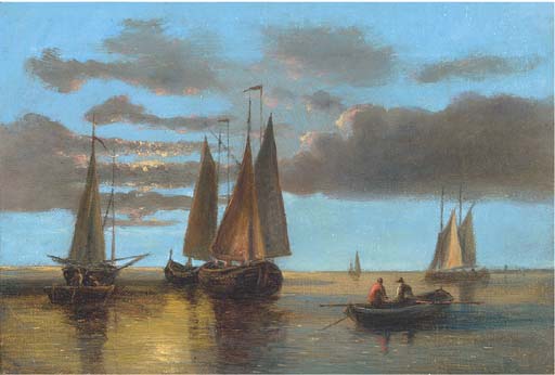 Wikioo.org - The Encyclopedia of Fine Arts - Painting, Artwork by Abraham Hulk Senior - Fishing Boats On The Scheldt (Illustrated); And Barges In A Stiff Breeze