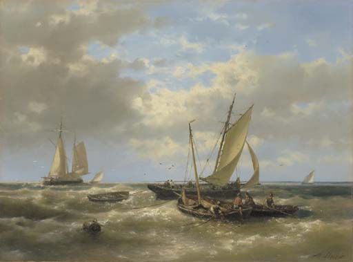 Wikioo.org - The Encyclopedia of Fine Arts - Painting, Artwork by Abraham Hulk Senior - Hauling In The Nets