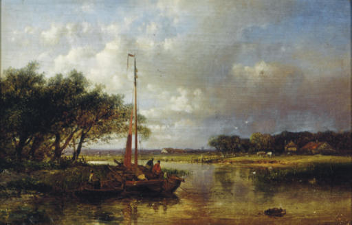 Wikioo.org - The Encyclopedia of Fine Arts - Painting, Artwork by Abraham Hulk Senior - River Landscape With A Sailing Boat