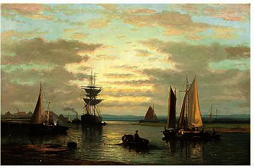 Wikioo.org - The Encyclopedia of Fine Arts - Painting, Artwork by Abraham Hulk Senior - Sailing Vessels In A River