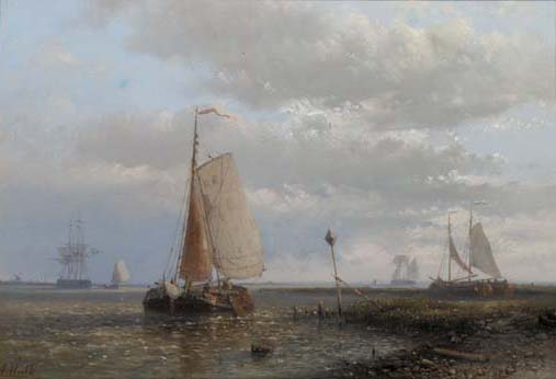 WikiOO.org - אנציקלופדיה לאמנויות יפות - ציור, יצירות אמנות Abraham Hulk Senior - Sailingbarges In An Estuary