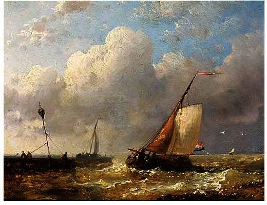 WikiOO.org – 美術百科全書 - 繪畫，作品 Abraham Hulk Senior - Sailingvessels 在 断断续续 水域