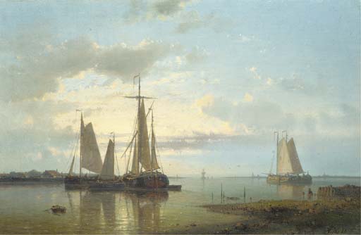 Wikioo.org - The Encyclopedia of Fine Arts - Painting, Artwork by Abraham Hulk Senior - Shipping In A Calm Estuary 2