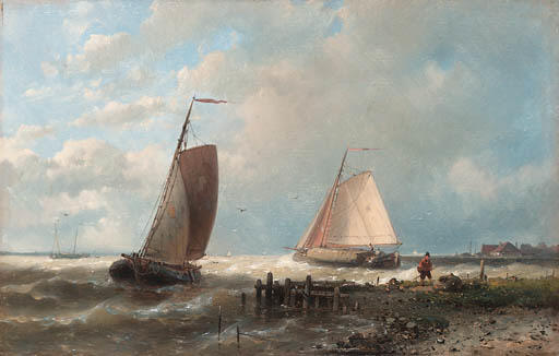 Wikioo.org - The Encyclopedia of Fine Arts - Painting, Artwork by Abraham Hulk Senior - Shipping In A Choppy Estuary; And In A Calm